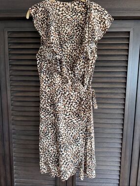 Free People Black, Cream & Tan Printed Wrap Midi Dress
